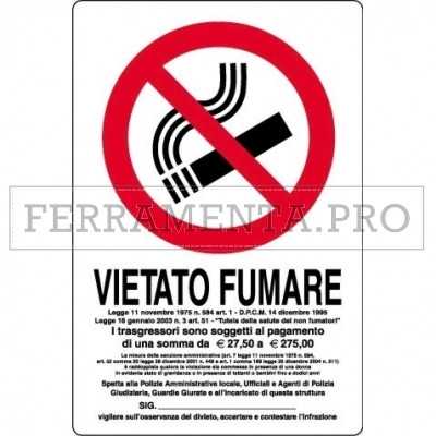 CARTELLI -VIETATO FUMARE- CM.30X20 IN PLASTICA C/INDICAZIONI LEGGEGE CA20X30-12